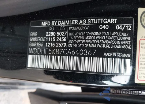 2012 Mercedes-Benz E 350 from USA, damaged, VIN WDDHF5KB7CA640367